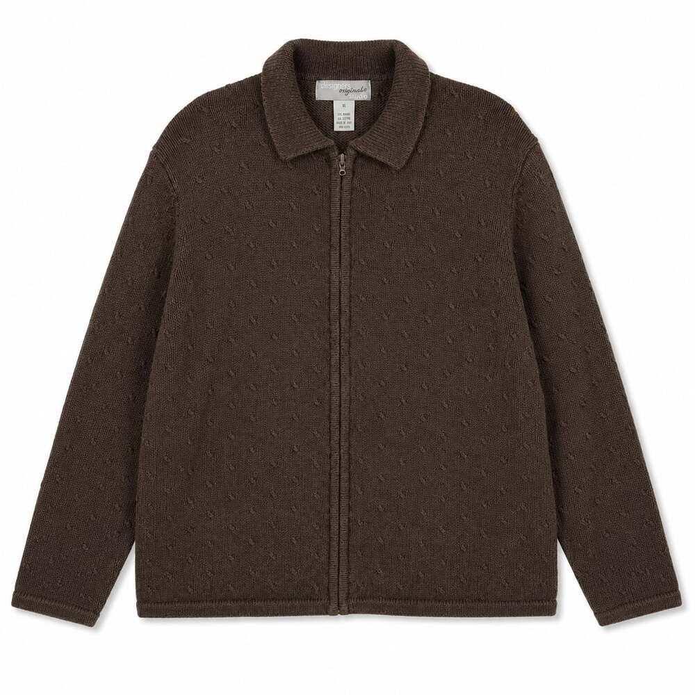 Designers Originals Studio Brown Ramie Cotton Blend Full Zip Knit Cardigan